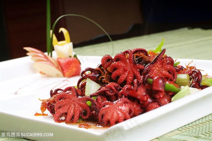 酱爆八爪鱼中华美食摄影图