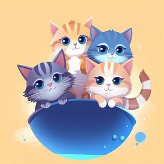 卡通插画多只猫咪围着圆球素材