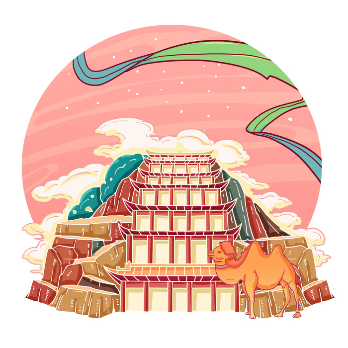 国潮风旅游建筑城市地标景区北京上海插图插画元素素材设计模板
