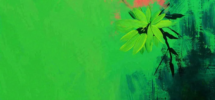 绿色简约绿植绿叶手绘插画笔墨意境(1616x752)