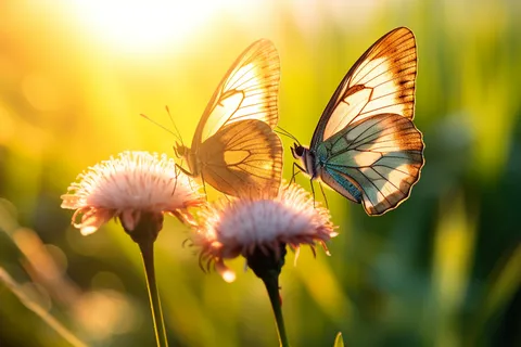 蝴蝶停在花朵细节特写摄影图
