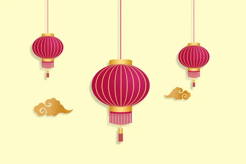 中国风古典传统图案边框纹理祥云灯笼装饰线条PSD背景素材