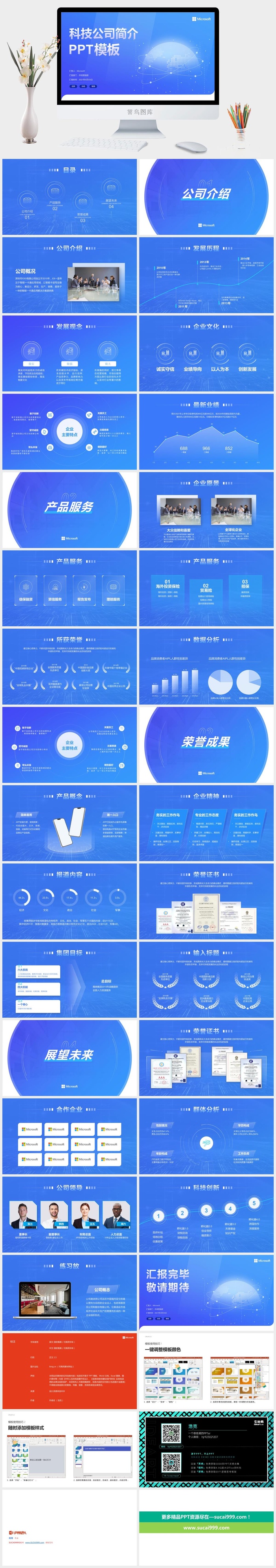 大气精美蓝色科技风公司介绍ppt模板