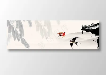 复古中国风古风国画房檐背景素材