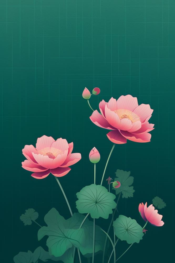 绿色高雅简约荷花国风背景