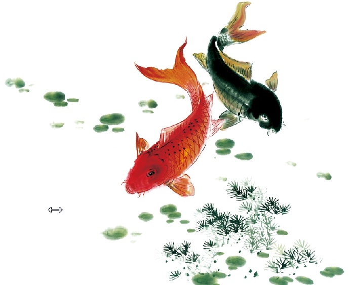 手绘油画鲤鱼背景墙psd模版下载