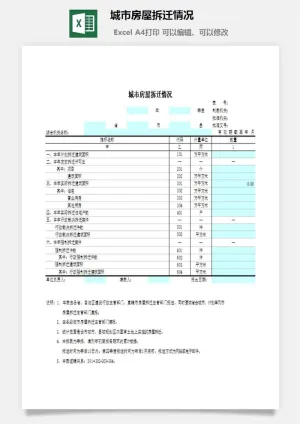 城市房屋拆迁情况excel模板