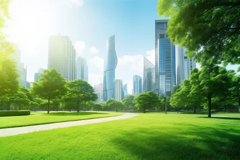 城市大厦公园绿植阳光摄影图