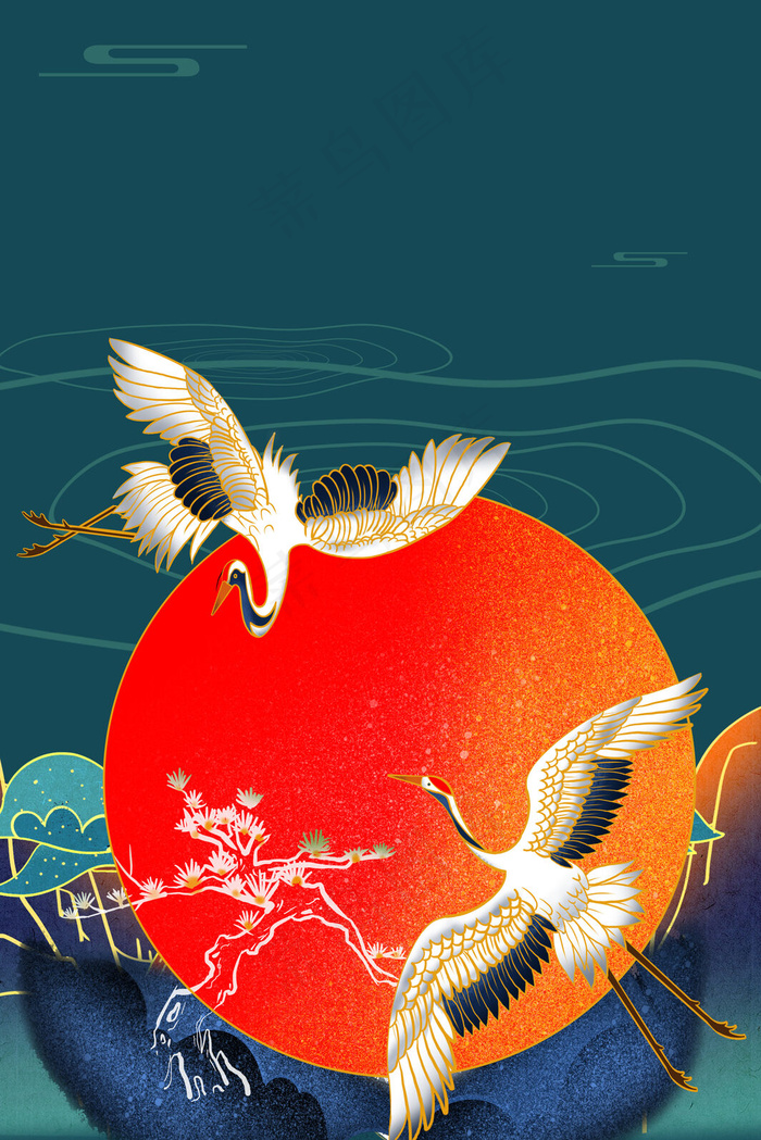 简洁手绘国潮风背景海报(3545x5315)psd模版下载