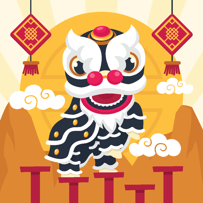 新年虎年舞狮插画 