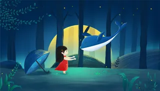 大鲸鱼小女孩插画