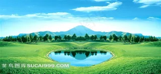 草原上的池塘风景图片