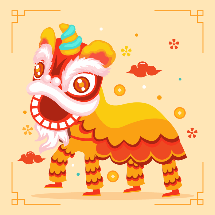 新年虎年舞狮插画 