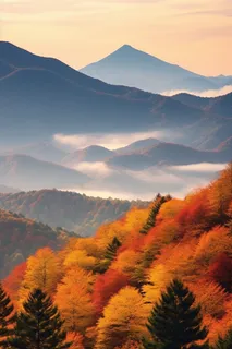 秋天的金黄红色森林风光摄影图