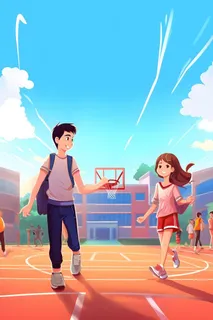 学校操场学生蓝天背景