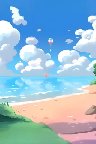 海边度假沙滩椰树冲浪天空插画背景