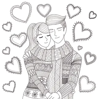 情侣卡通手绘黑白线描线稿