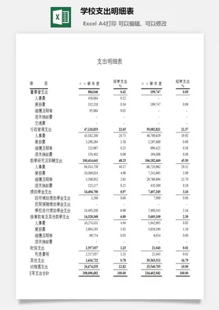 学校支出明细表excel模板