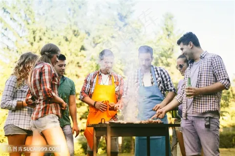 户外烧烤的青年人高清图片