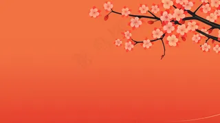 红色背景梅花桃花树枝背景