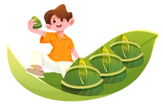 端午吃粽子粽叶船