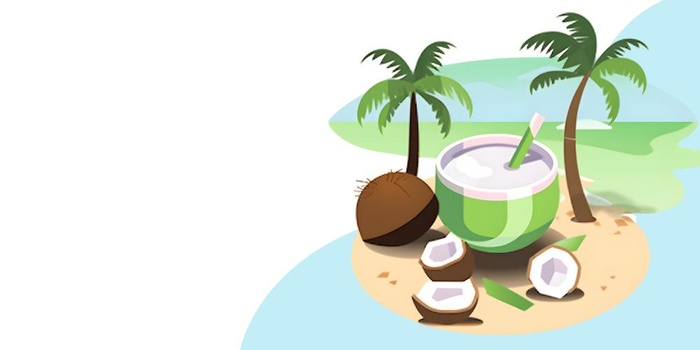 夏日沙滩海水椰子蓝色背景(2000x1000)