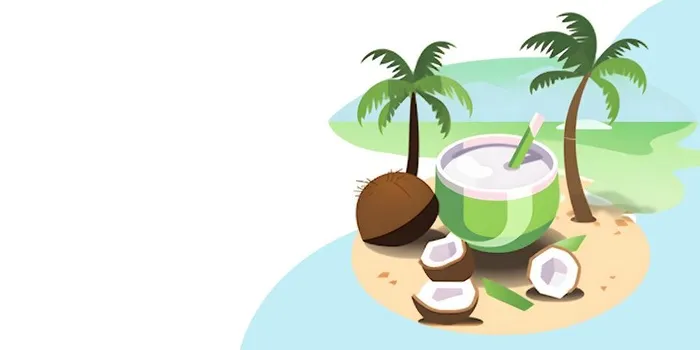 夏日沙滩海水椰子蓝色背景(2000x1000)