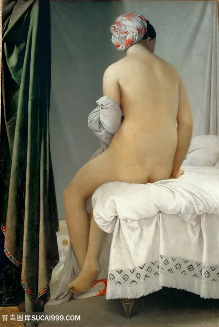 安格尔油画唯美裸体女性床装饰画