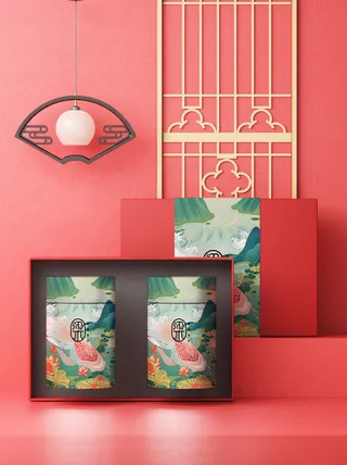 国风高档茶叶包装盒袋罐瓶LOGO标贴展示VI智能贴图样机PSD素材