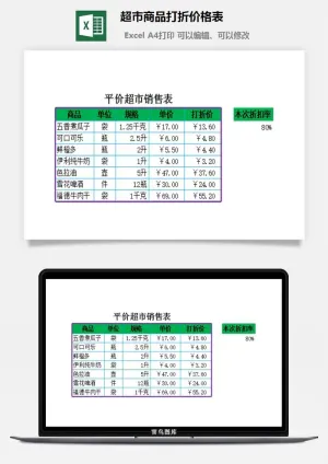 超市商品打折价格表excel模板