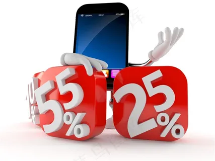 站在红色百分比数字后面的智能手机高清图片 站在红色百分比数字后面的智能手机高清图片