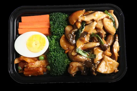 什锦菌菇快餐盖浇饭产品成品高清大图餐盒装夜市小吃免扣