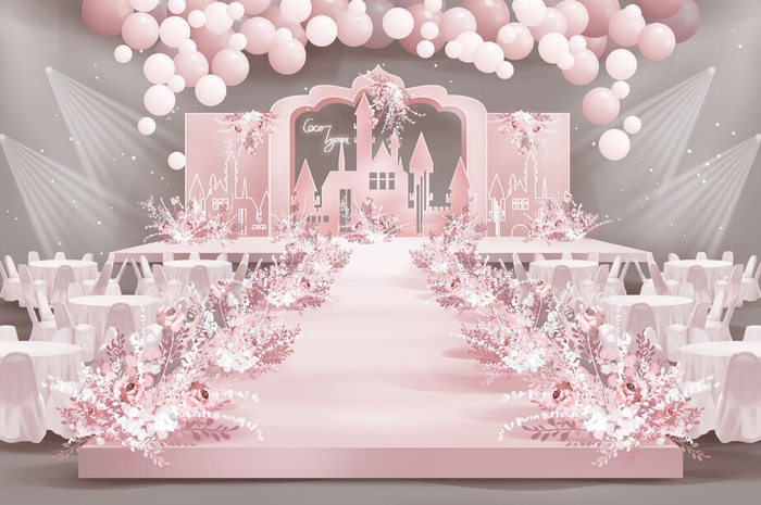 梦幻唯美粉色系城堡婚礼效果图