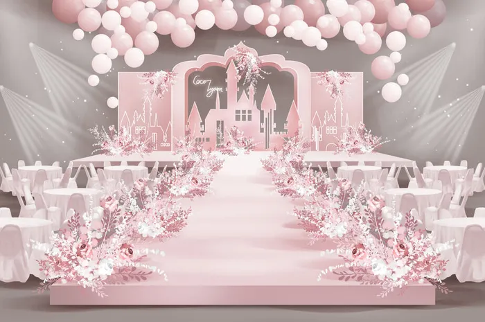梦幻唯美粉色系城堡婚礼效果图
