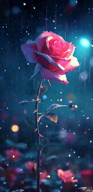雨天荆棘粉色玫瑰，夜光星光爱情浪漫，情人节