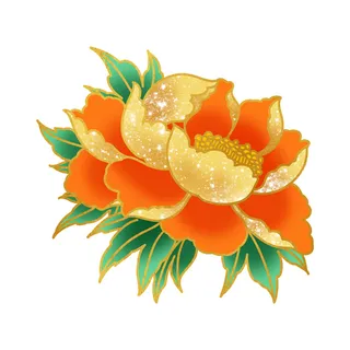 手绘国潮中国风古典牡丹花国花花卉装饰图案PSD设计素材