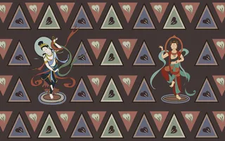 复古中式国潮风敦煌花纹装饰图案花卉藻井肌理圆形边框素材