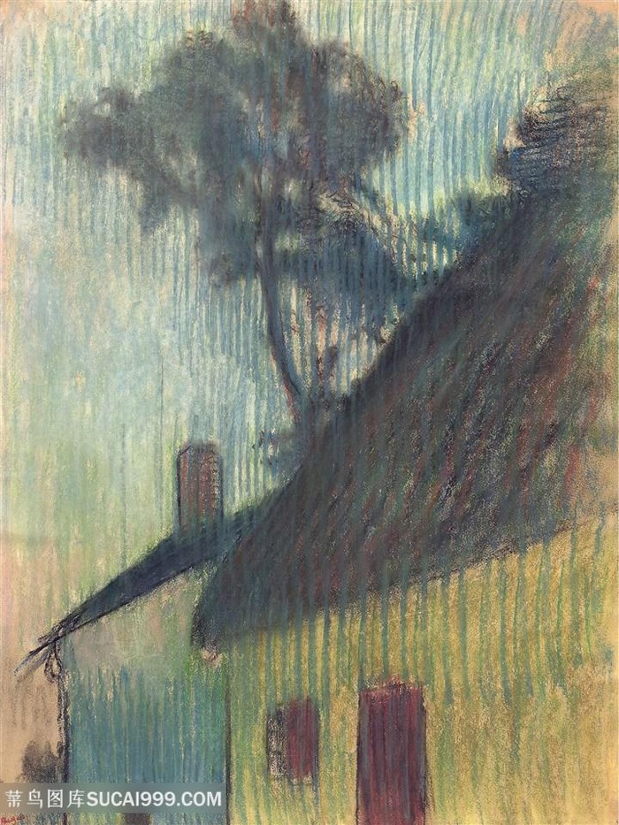 德加油手绘乡村房子风景画