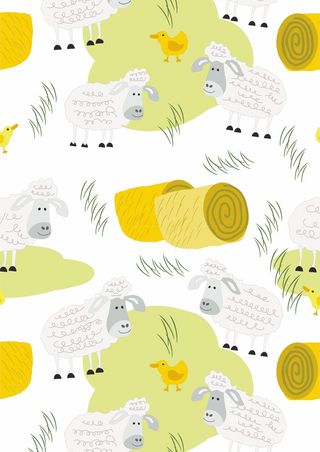 小绵羊草地卷草小鸭子