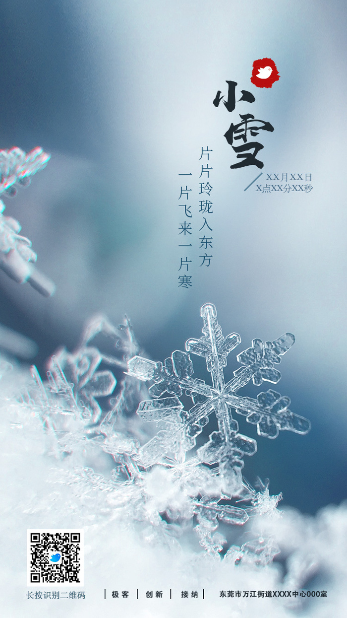 蓝色简约风小雪节气海报