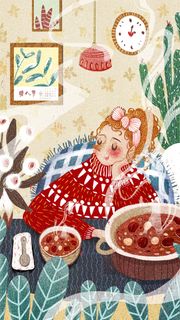 中国传统节日手绘卡通腊八节腊八粥插画海报PSD格式设计素材