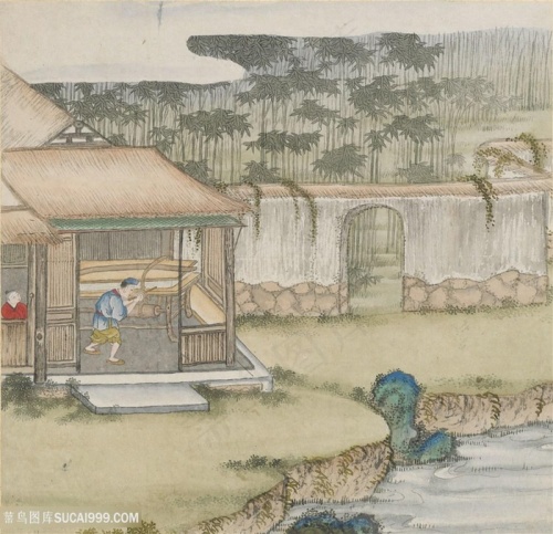 古代造纸场景绘画图片