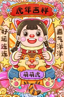 虎年中国风萌虎插画