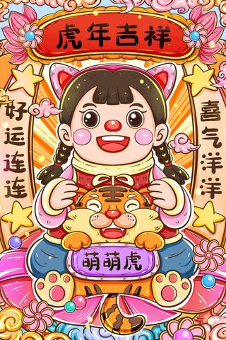 虎年中国风萌虎插画