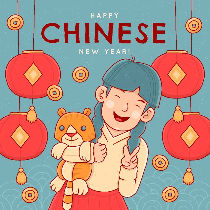 新年虎年中国风人物插画ai矢量模版下载