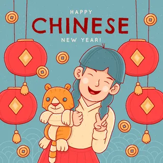 新年虎年中国风人物插画