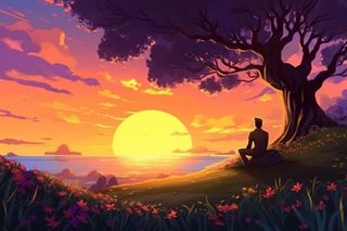 男人看落日背影插画