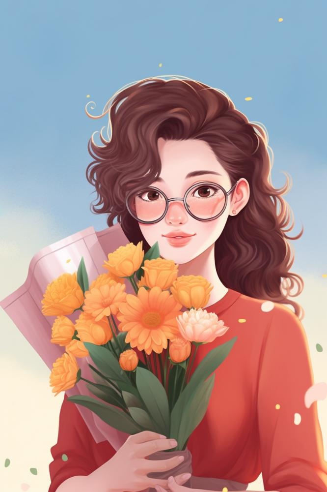 教师花束线条绘画背景