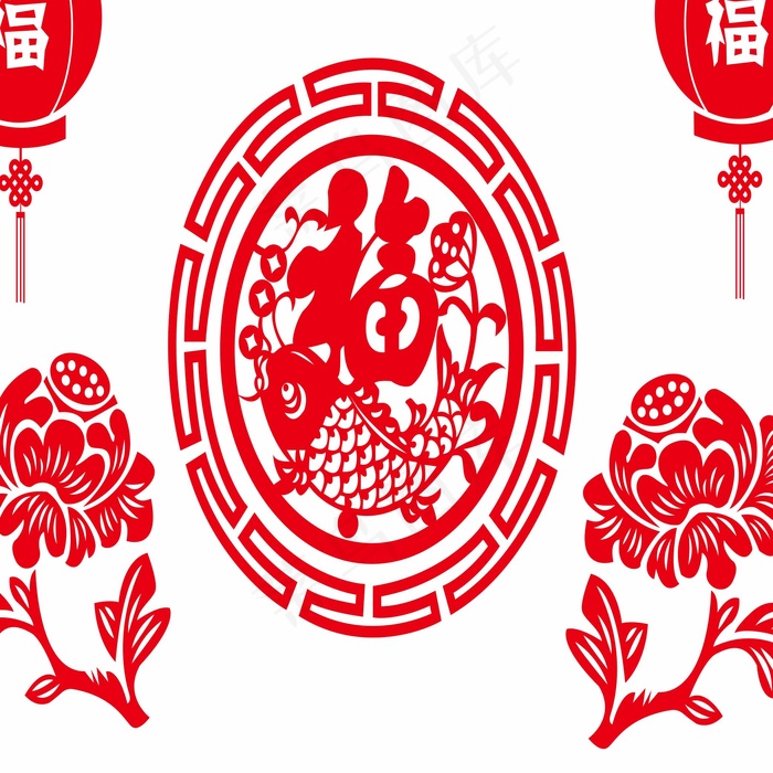 福剪纸 剪纸风元素ai矢量模版下载
