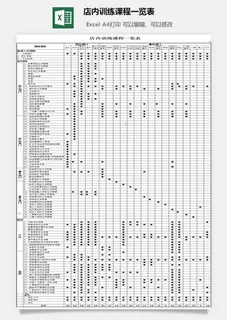 店内训练课程一览表excel模板